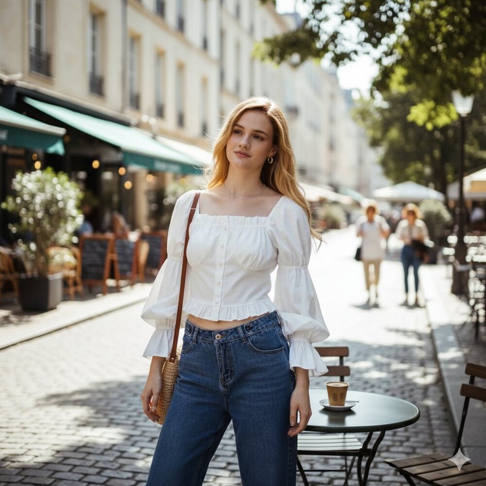 J.ING Jing White Long Sleeve Square Neck Blouse Top Size Small NWT